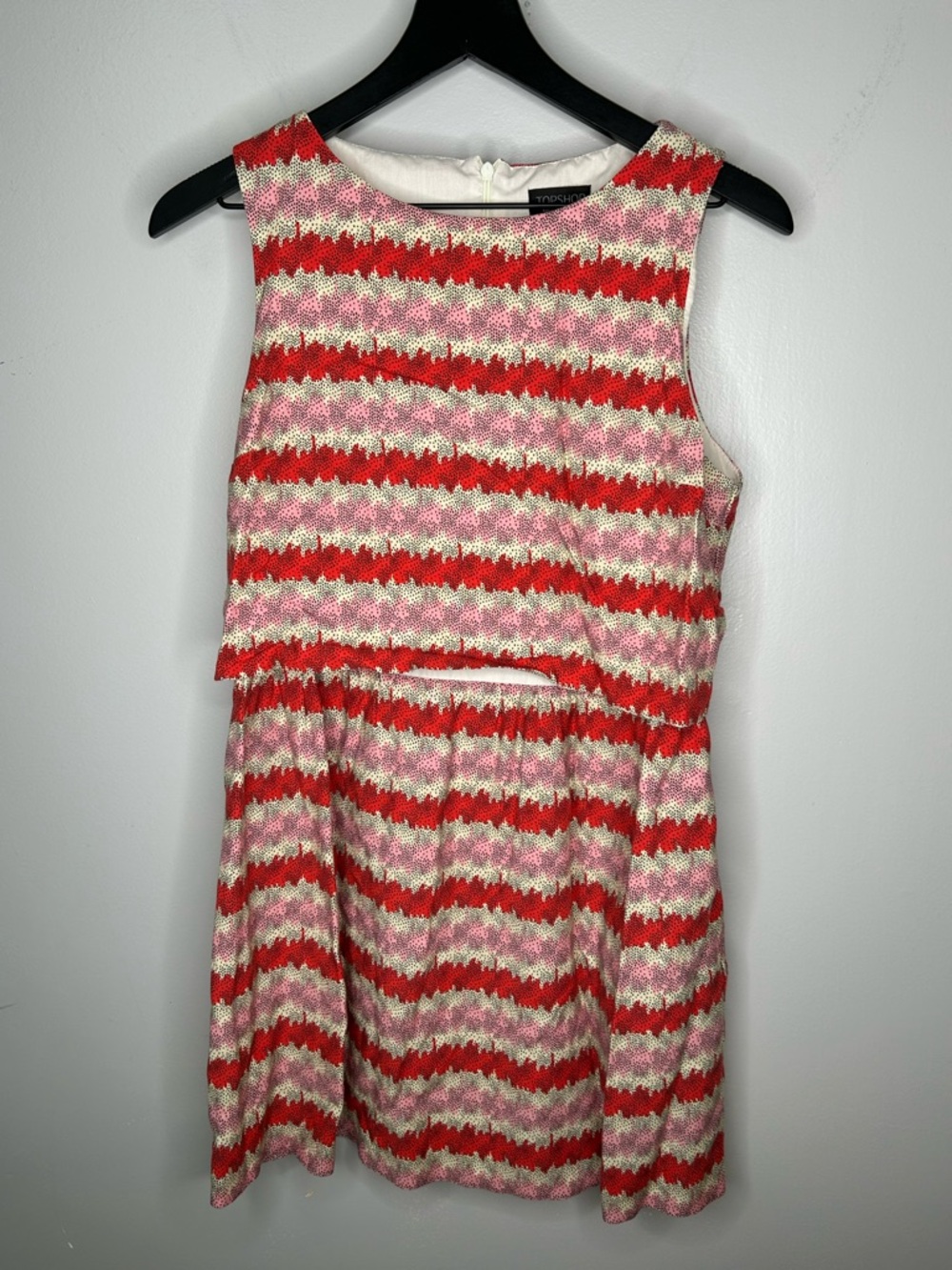 Topshop Red and Pink Linen Blend Striped Mini Dress Size 8 - Picture 4 of 9